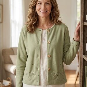 Vintage Sigrid Olsen Sport Embroidered Fleece Button Cardigan Size Medium